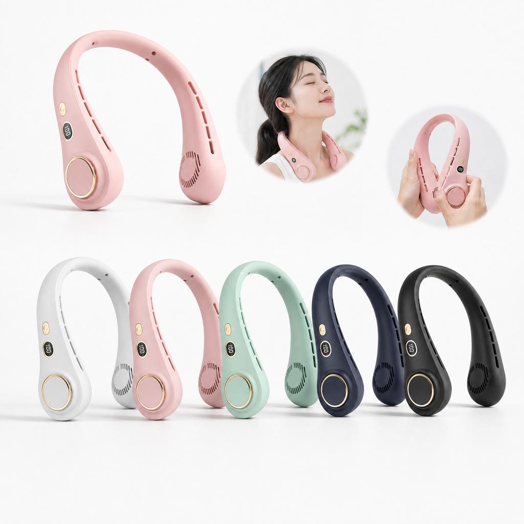 Rechargeable with Digital Display, Bladeless Wearable Hands-Free Portable Fan for Outdoor Travel Sports