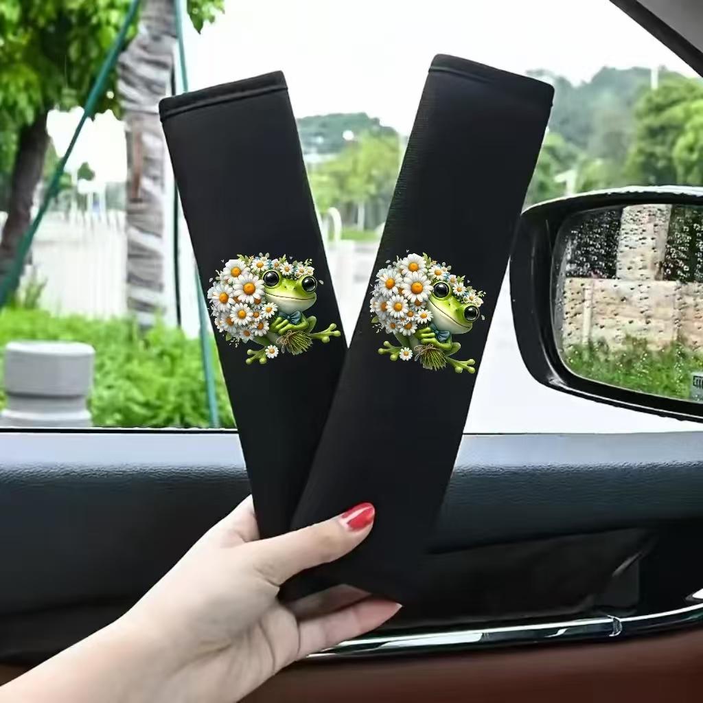 

2PCS Car Seat Belt Shoulder Protector with Daisy Frog Pattern Car Seat Belt Protective Cover Soft and Comfortable for Car Use