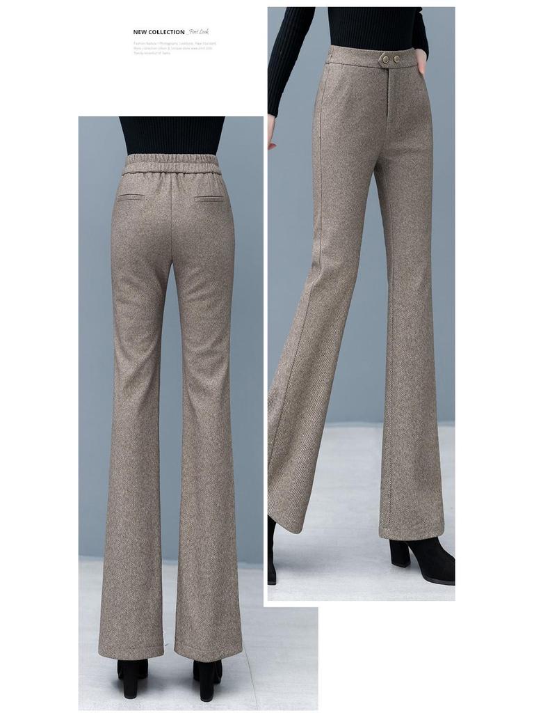 Women's High Waist Woolen Micro Flare Pants - Slimming, Casual, Versatile Drapey Design