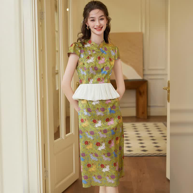 Bailuyu New Chinese Style Floral Stand-Collar Dress M