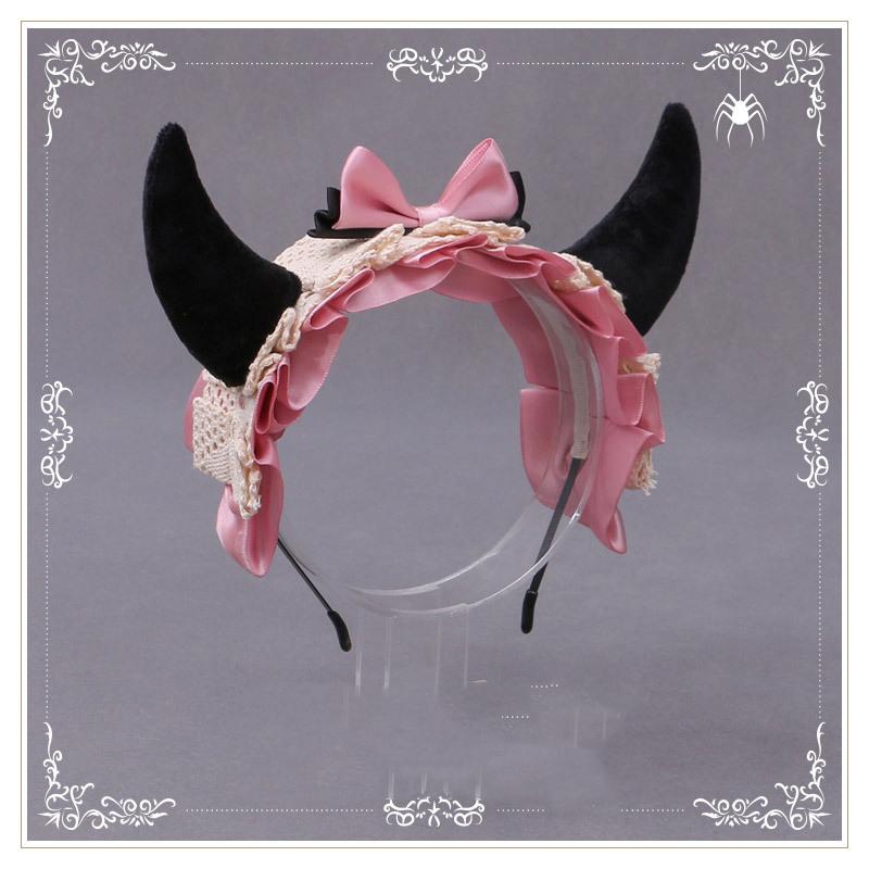 Little Devil Horns Lace Ribbon Headband Anime Cosplay Lolita Props Halloween Arnival Party Costume Women Accessories No Wig