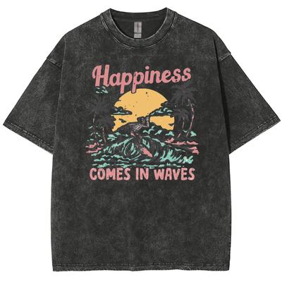 Maglietta Unisex Oversize in Denim Lavato con Stampa Monogramma a Maniche Corte Estiva da Donna Trend Retro Indossare Uomo
