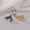 Retro Women's Feather Shaped Stainless Steel Rings Leaf Black Silver Color Open Ring for Women Non-fading