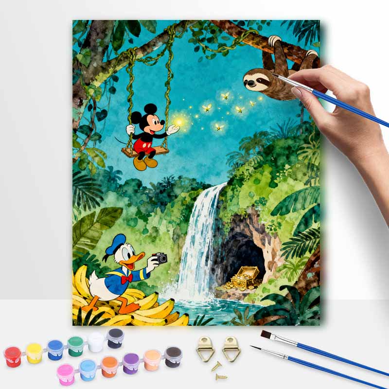 Disney oil painting handcolored painting jungle adventure waterfall treasure living room decoration hanging painting wall painting 20x30cm