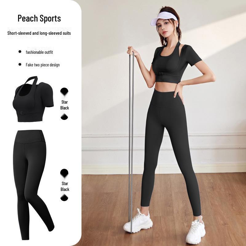 Juyitang Women's Halter Neck Tight Yoga Short-Sleeve Fitness Suit