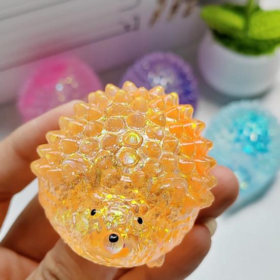 Yousheng Mini Hedgehog Squeeze Toy with Glitter, Soft Stretchy Clear Rabbit Sensory Toy, Anxiety Relief Sugar Stress Ball Fidget Toy