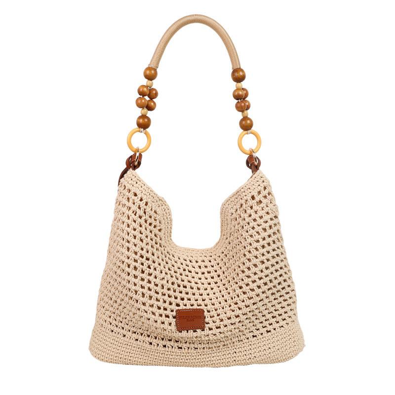 Urban Minimalist Woven Tote Bag With Bead Decoration For Daily Outings
