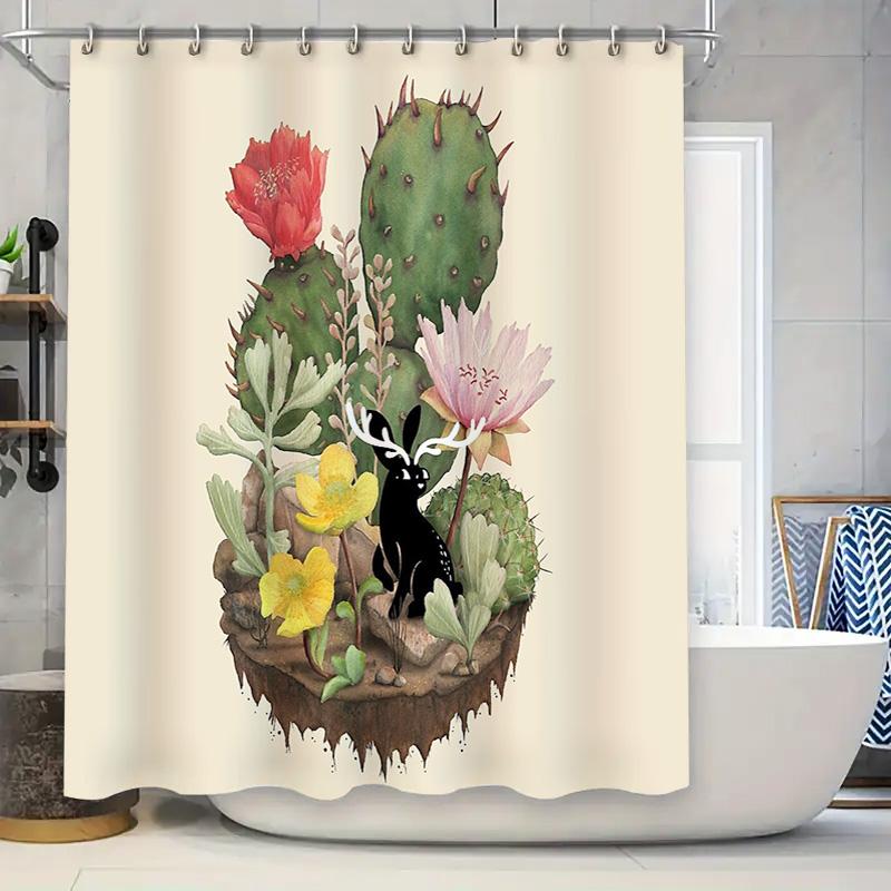 

Botanical Rabbit Deer Forest Shower Curtain Vintage Nature Landscape Backdrop Washroom Decor Artistic Floral Bathroom Curtains W60H190(CM)-1 Pcs