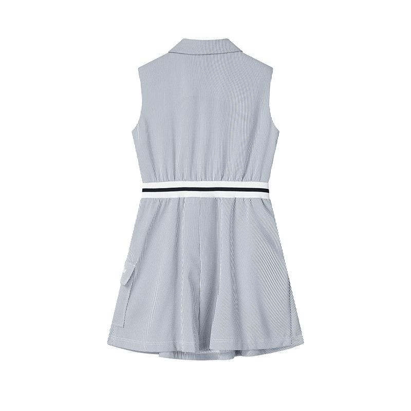Fila Original Fashion Versatile Casual Simple Comfortable Striped Sleeveless Dress Women Dresses Cloud-Mushroom-White F11W529314F-WT