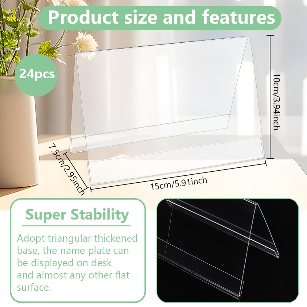 24pcs Name Plastic Table Top Display Stand Clear 15x7.5cm
