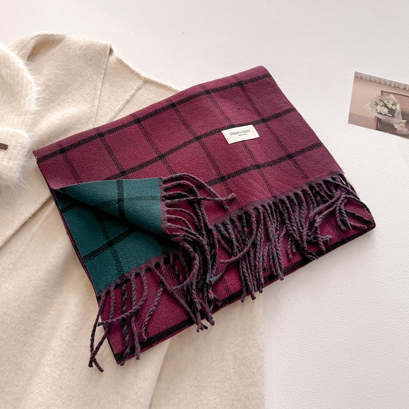 Fashion Autumn Winter Warm Cashmere Scarf Plaid Pattern Long Tassels Women Thicken Wrap Shawl Lady Muffler Bufanda Pashmina New