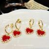 Retro festive New Year's red love ear clips, earrings without earholes, small fragrant wind dripping oil,advanced sense mosquito coil disc ear buckles