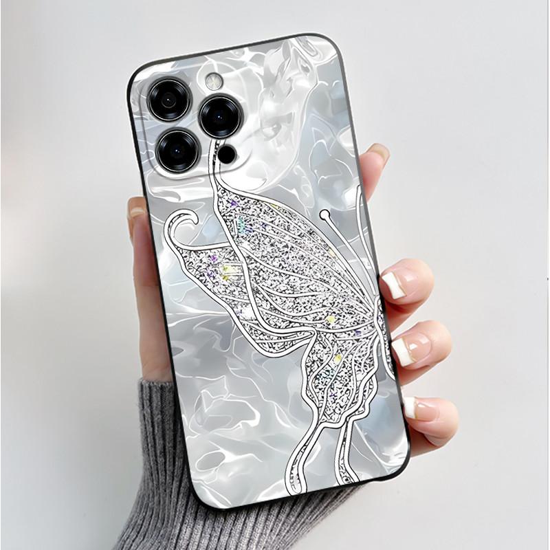 Per Custodia Doogee Note 58 Pro Lusso Moda Pattern Farfalle Fiori Nero Morbido TPU Silicone Cover Posteriore Telefono Cassa Antiurto