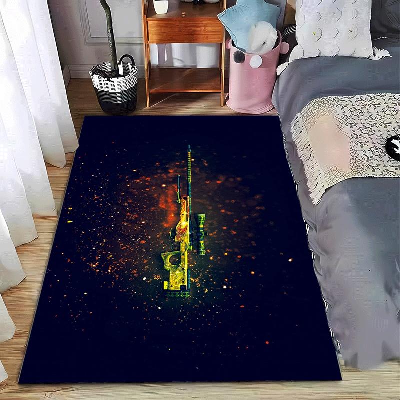 

Combat style rug with unique gun design, perfect for home decor Suitable for use as an anti-slip game mat for living room and bedroom sofas 40x60cm( 15x23in )