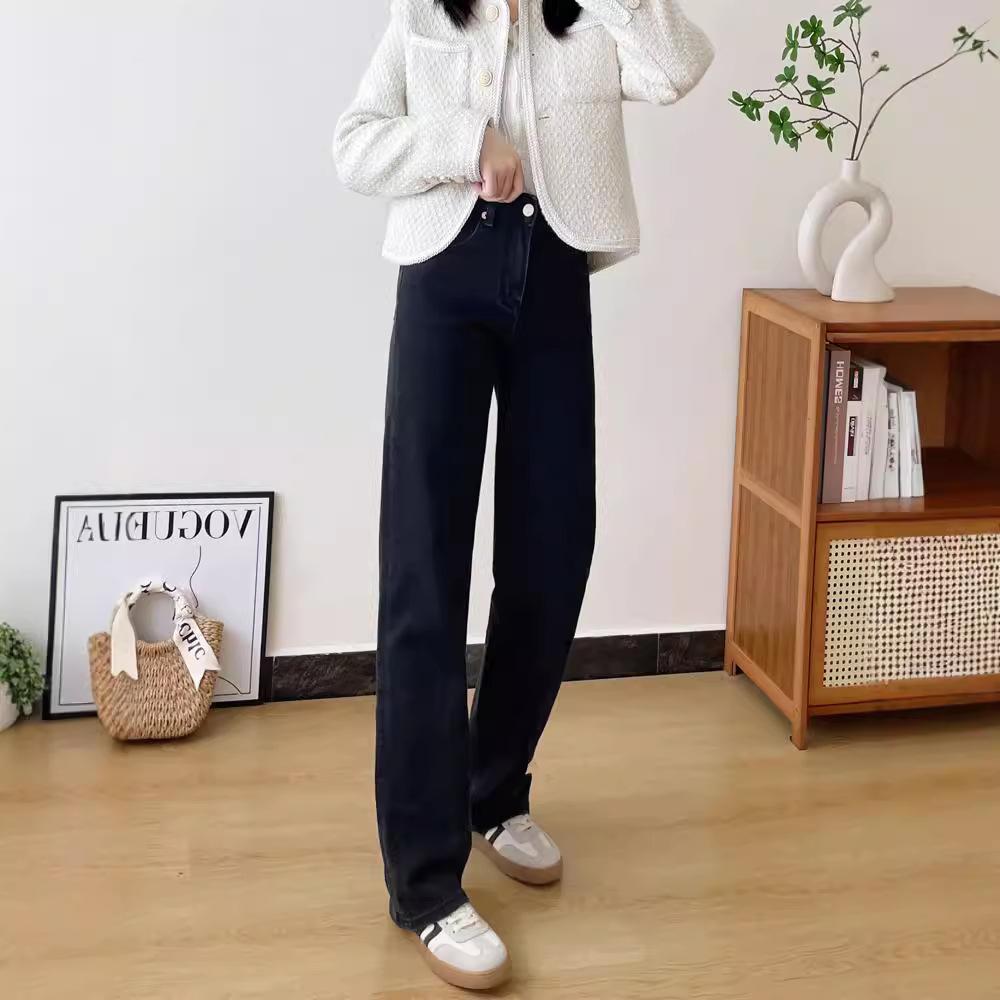 Women's High Waist Wide Leg Jeans Medium Elastic Soft Cotton Blend Straight Leg Denim Trousers Korean Casual Tall Figure Flattering Long Pants