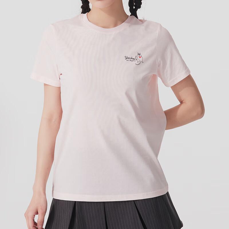 Skechers Fashion Sports Series Breathable Round Neck Pullover Short Sleeve T-Shirt Women Tops Light-Pink P225W302-00F2