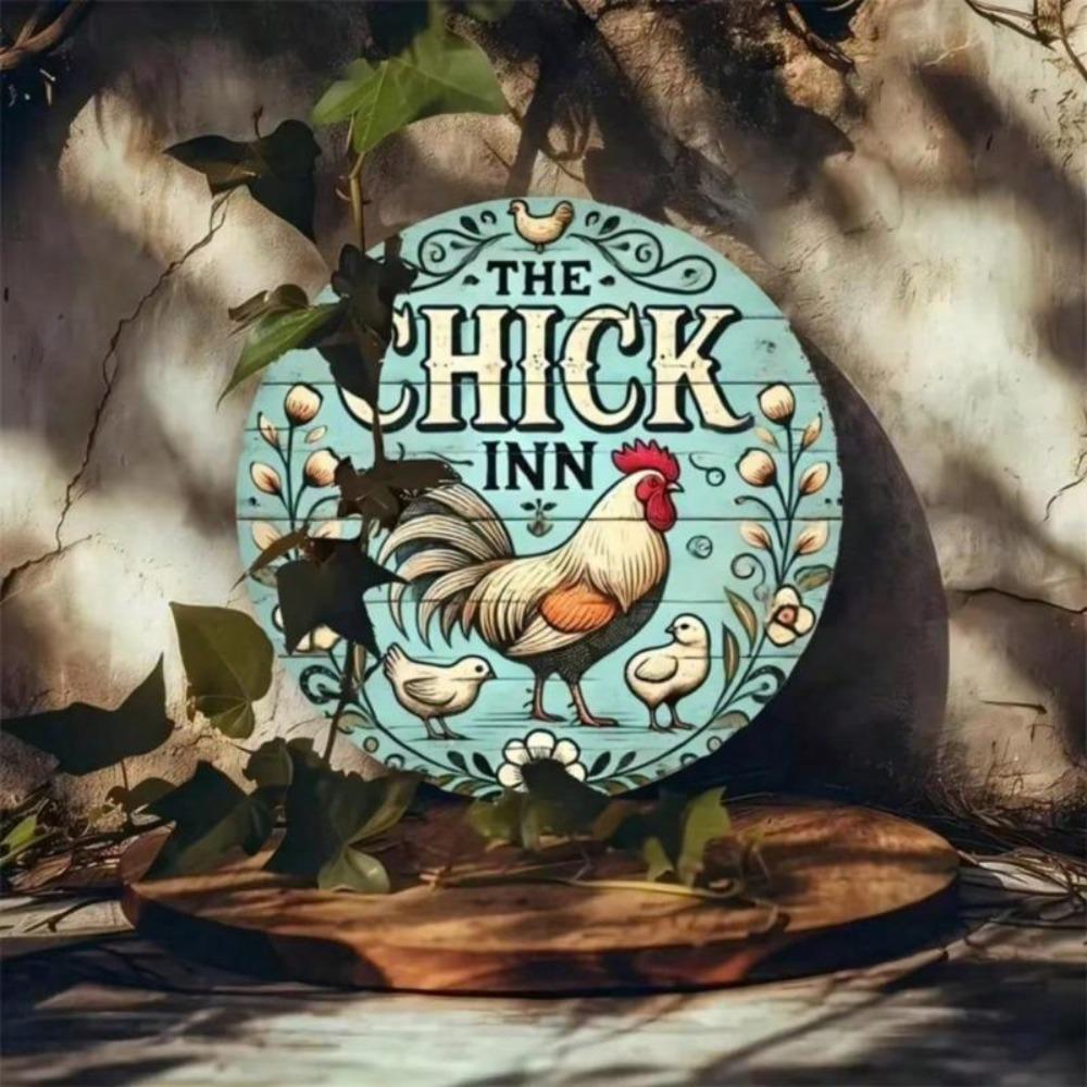 Vintage plechová cedule Kovová nástěnná dekorace Chicken Inn Bar Retro plaketa 7,8x7,8 palce Vodotěsná pro domácí bar kavárnu pánský pokoj dárek