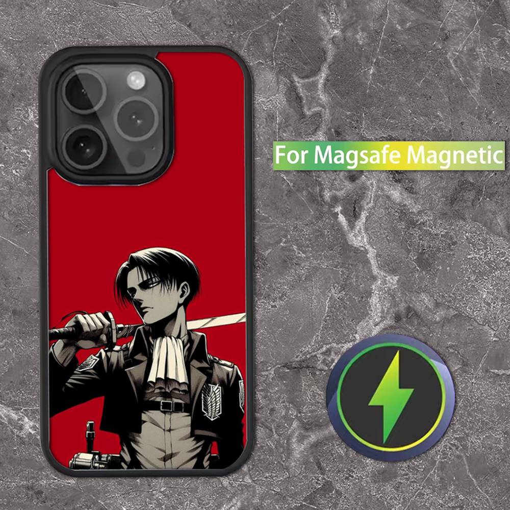 Custodia per Telefono Levi Ackerman Attack on Titan Per iPhone 16,15,14,13,12,11,Pro,Max,Plus,Mini,SE Ricarica Wireless Magnetica Magsafe