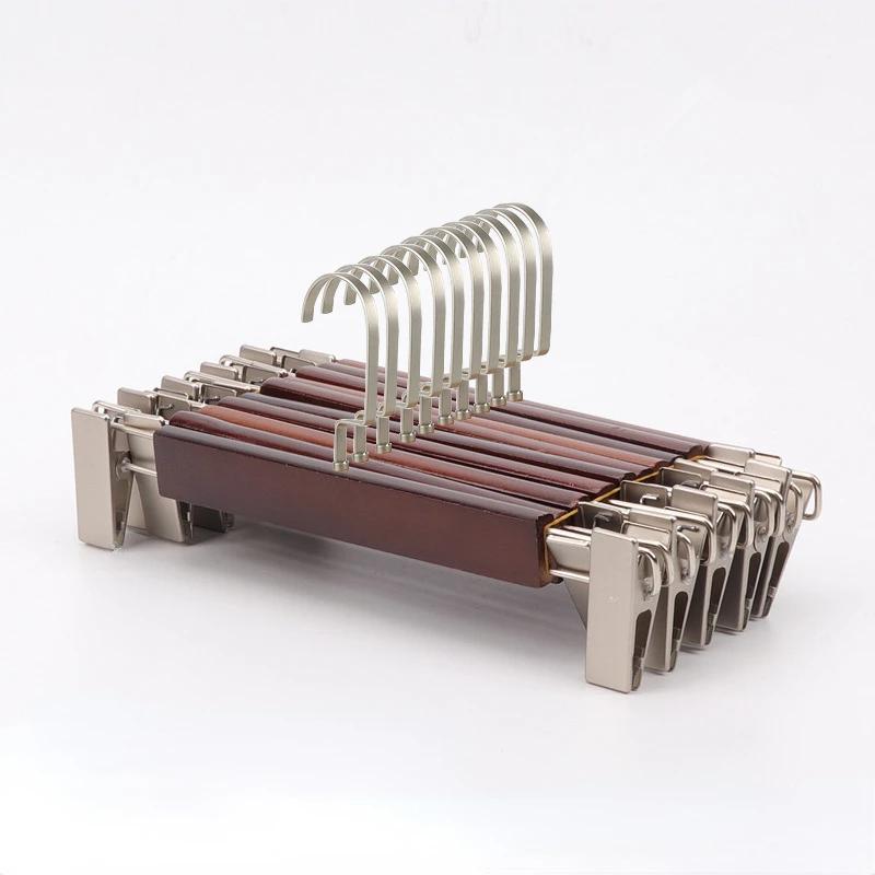 10 kusů Kvalitní dřevěný věšák na kalhoty Věšáky do obchodu s oblečením Kovový protiskluzový Klip na kalhoty/oblek pro dospělé Polička do skříně