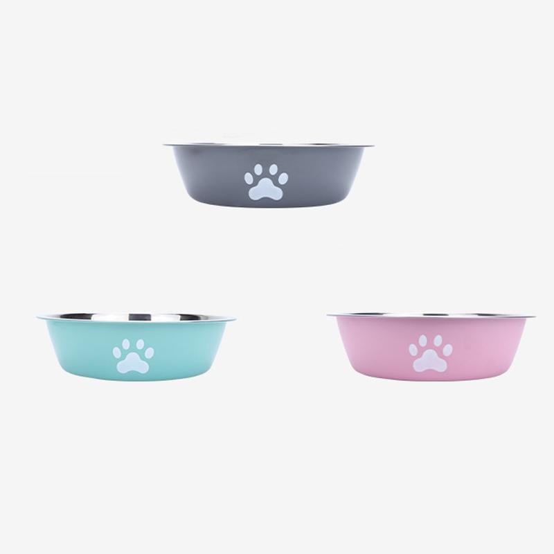 New Hot Stainless Steel Dog Basin Paw Print Pet Supplies Cat Dog Bowl Silicone Anti-slip Design Pet Drinking Water Feeding Bowl