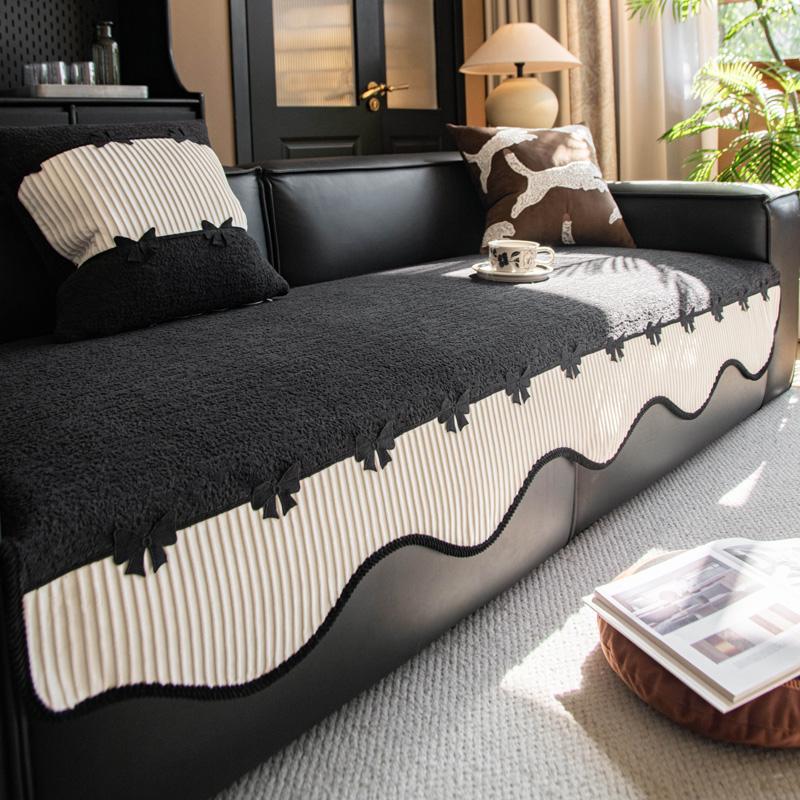 All Seasons Irregular Sofa Cover Pad One-Piece Anti-Slip Retro French Bow Accessory Patchwork Sofa Cushions Mats