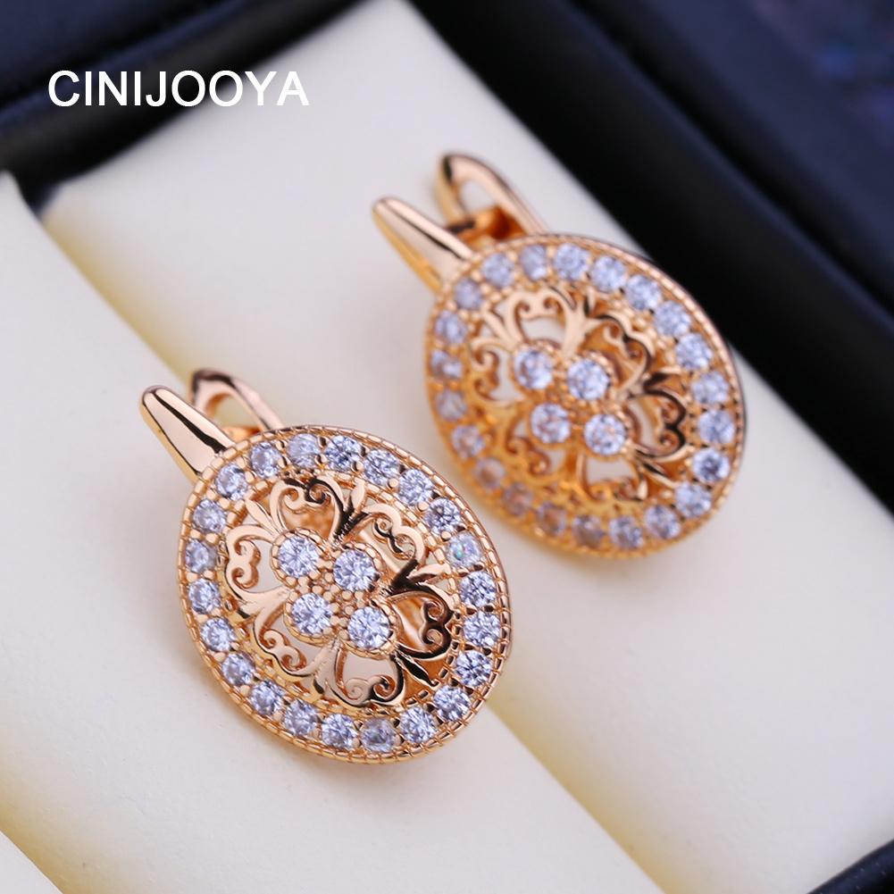

CINIJOOYA Клип Серьги для женщин Полый кубический цирконий Мода Шпилька Серьги Ювелирные изделия для свадебной вечеринки Подарки