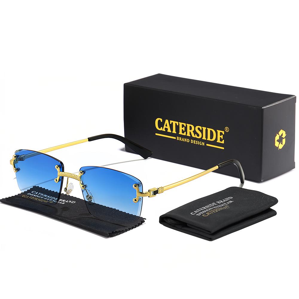 CATERSIDE Unisex Rimless Fashion Sunglasses Reflective Lens UV400 Protection Anti-Glare Durable for Outdoor Activities Alloy