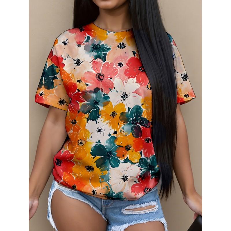 Womens Casual Round Neck Short Sleeve T-Shirt With Butterfly Print Loose Fit 2025