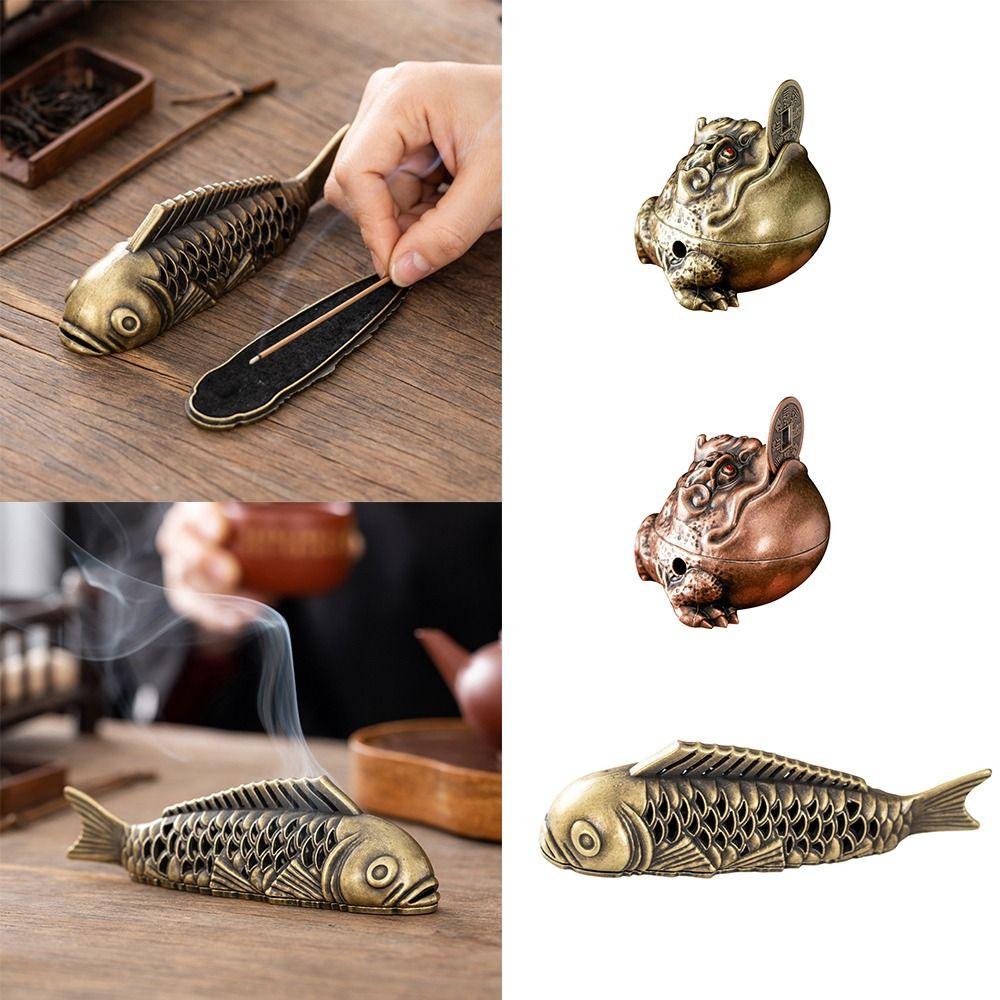 

New Chinese Style Incense Copper Alloy Indoor Aromatherapy Creative Incense Holder Gifts brown toad