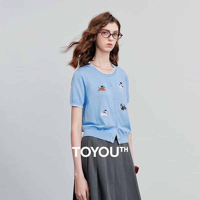 

Женский трикотажный кардиган с коротким рукавом и жаккардовым узором «Щенки» от Chuyu M