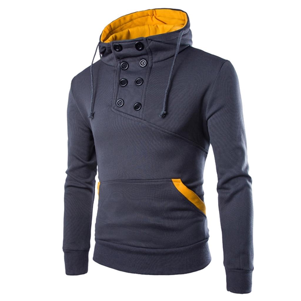 Men  Long Sleeve Patchwork Hoodie Hooded Sweatshirt Top Tee Outwear Blouse