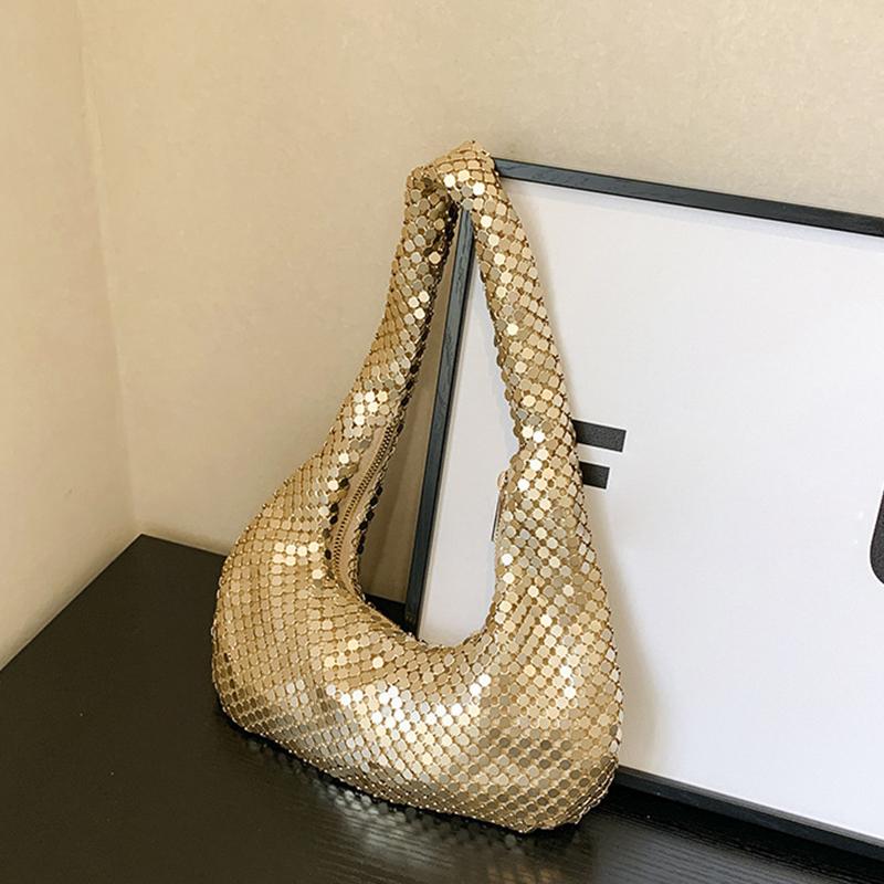 

Yogodlns Women s Underarm Bag With Gold Aluminum Sheet Dinner Bag European And American Fashion Handbag Party Diamond Inlaid Handbag 26x3x11cm золотой