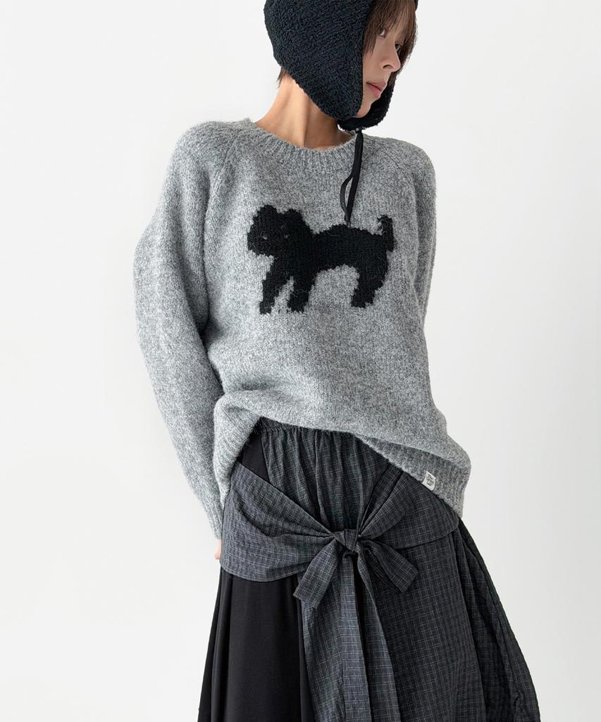 THE GREEN LAB Cat Jacquard Sweater [Melange Grey]