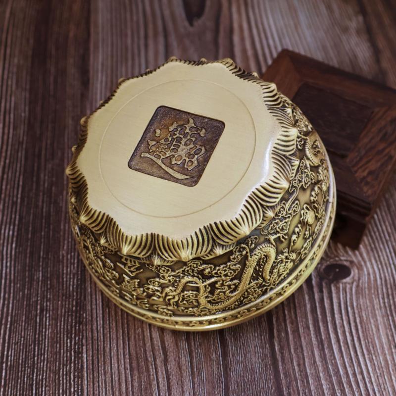 קישוט קערת אוצר דרקונים כפולים מנחושת לקישוט סלון קערת נחושת חדשה קערת אוצר מלאכת יד מתנה אוצרות מעובים