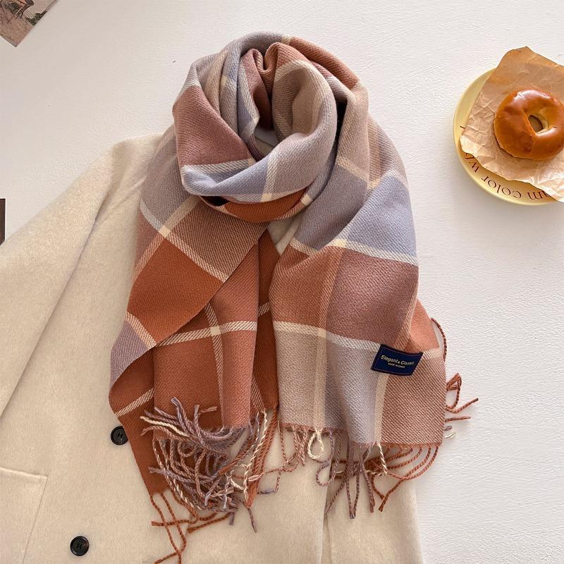 Autumn and winter new versatile scarf women's thickened woven thick beard fringed warm scarf imitation cashmere shawl