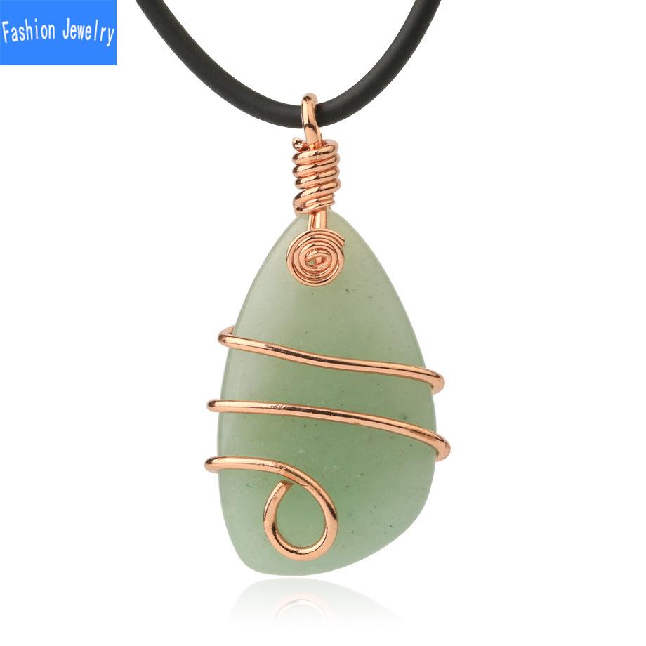 

Мужское женское модное ожерелье с подвеской из натурального кристалла в форме капли нерегулярной обмотки aventurine