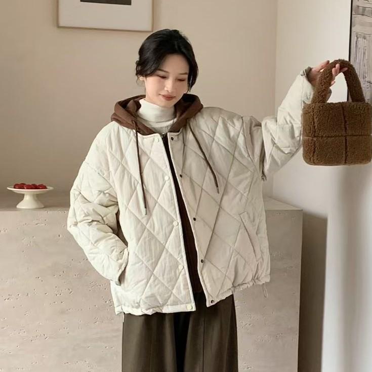 Stylish Quilted Hooded Cotton Jacket - Women's Winter Two-Piece Outerwear