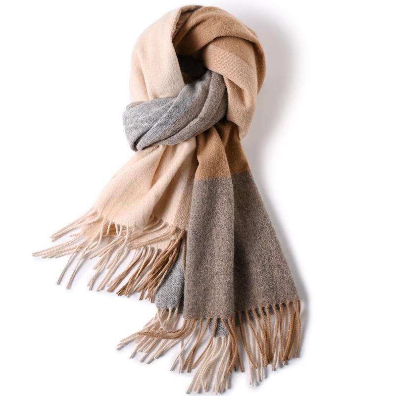 Milk camel pure wool scarf women's autumn and winter versatile thickened cashmere scarf new shawl dual-purpose