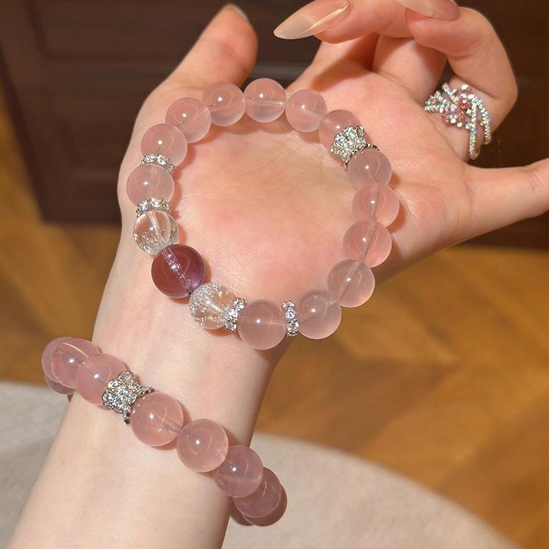 Madagascar Pink Crystal & Amethyst Bead Bracelet – Peach Blossom Luck Women's Style