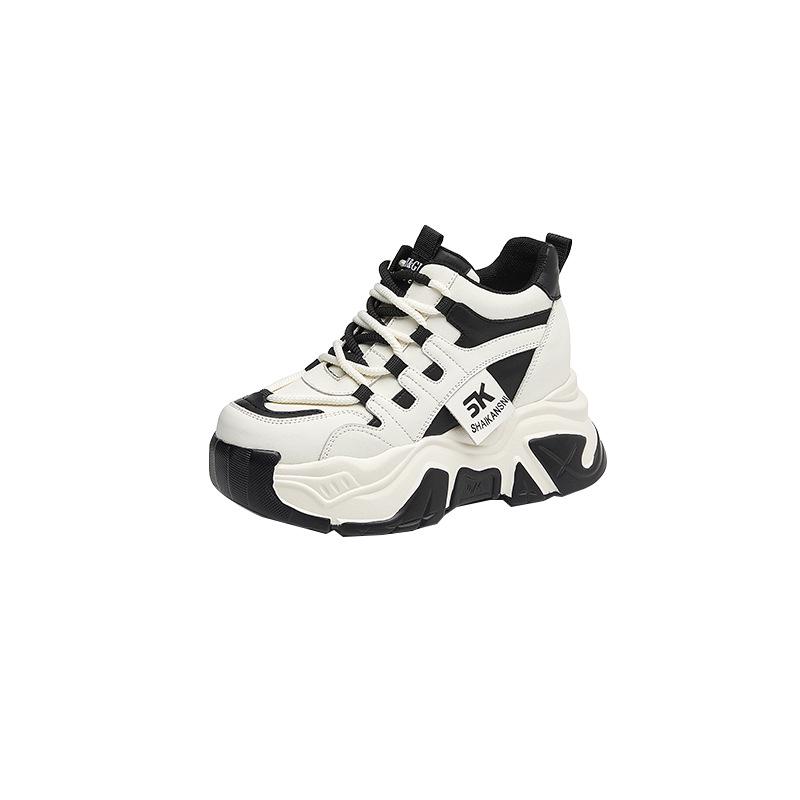 

755 Зимние женские кожаные повседневные туфли, увеличивающие рост, на толстой танкетке, универсальные цвета для студентов и пап 36