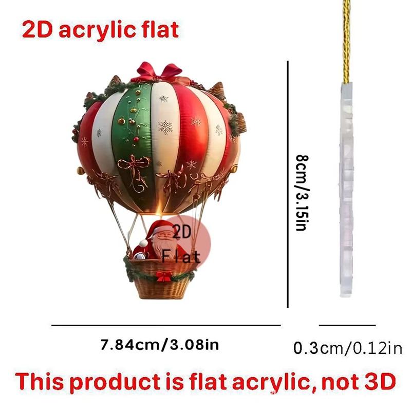 Christmas Hot Air Balloon Santa Claus 2D Acrylic Flat Ornaments New Bells Small Gifts Christmas Tree Pendant