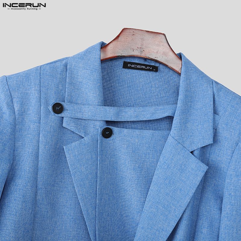 INCERUN Men Sets Lapel Neck Wrap Blazer Tops and Trousers Long Pants Casual Suits Outfits