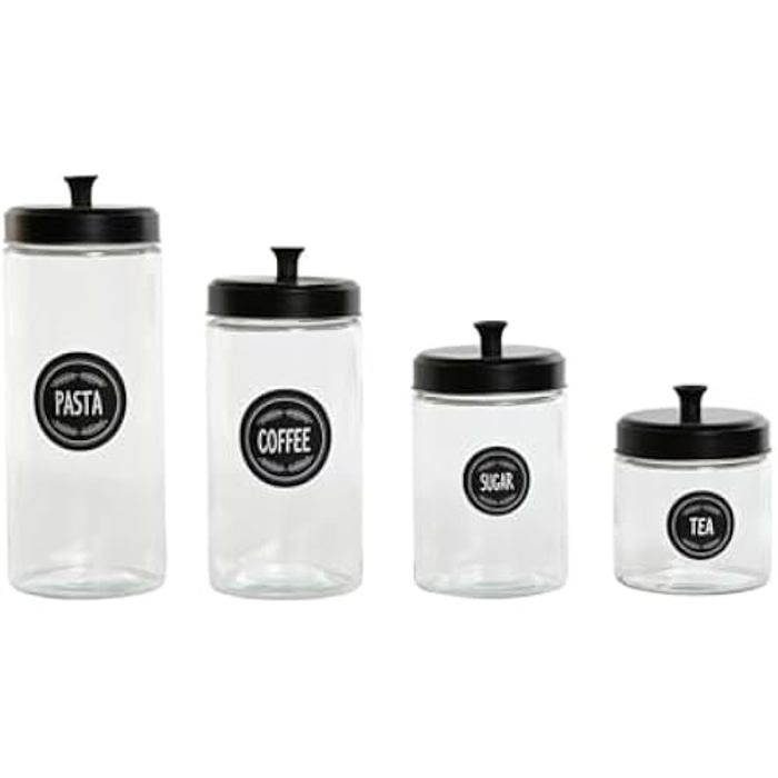 Pots - HOME ESPRIT - Lot De 4 - Métal Et Verre - Noir - 10,4 X 10,4 X 26,4 Cm