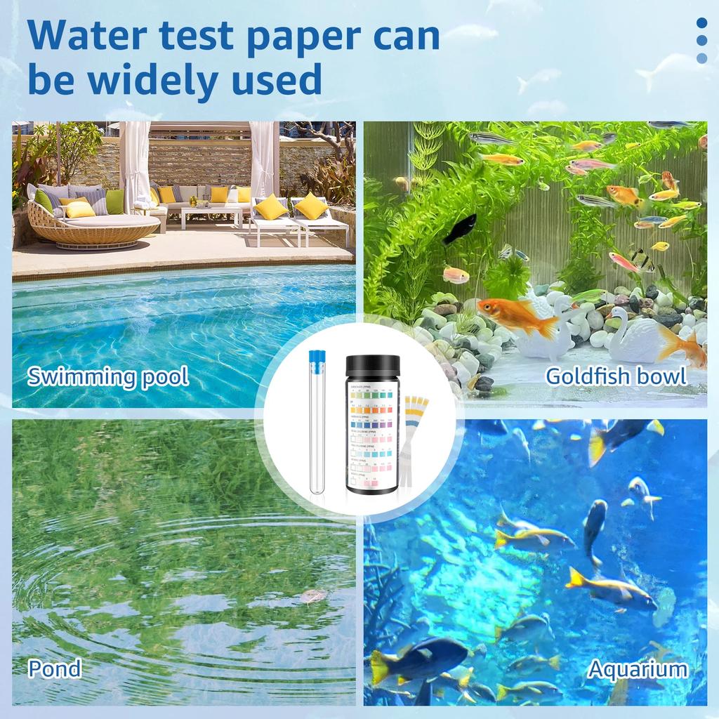 100Pcs Aquarium Test Strips 7 in 1 Water Testing Kits with Test Tube Freshwater Saltwater Home Carbonate Root pH Test Tool