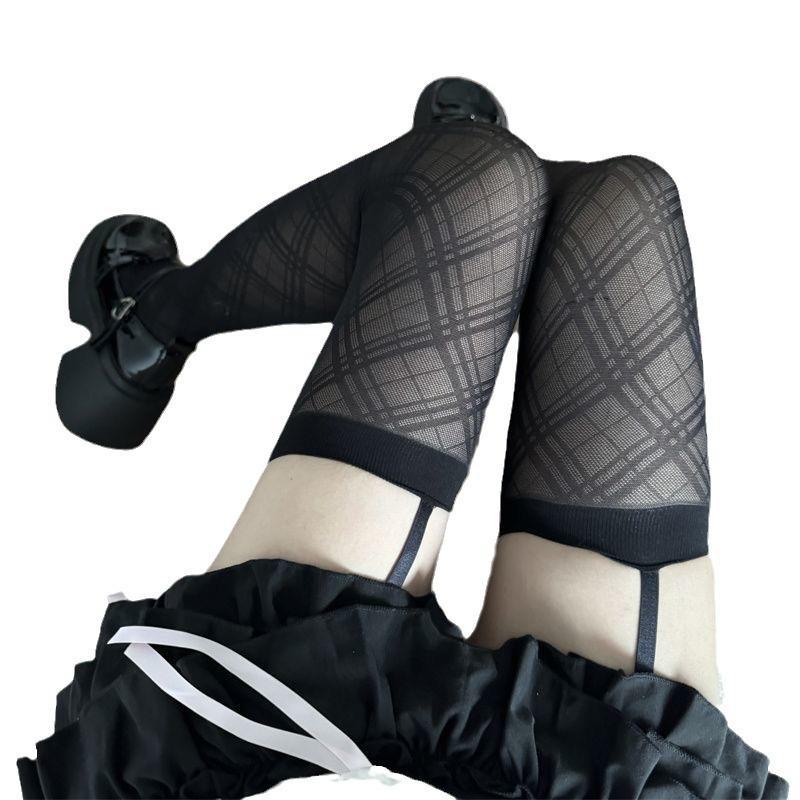 Mu Ruan Sexy Black Silk Rhombus Thigh-High Stockings for Women - Summer Cool, Sweet & Hot Girl Style