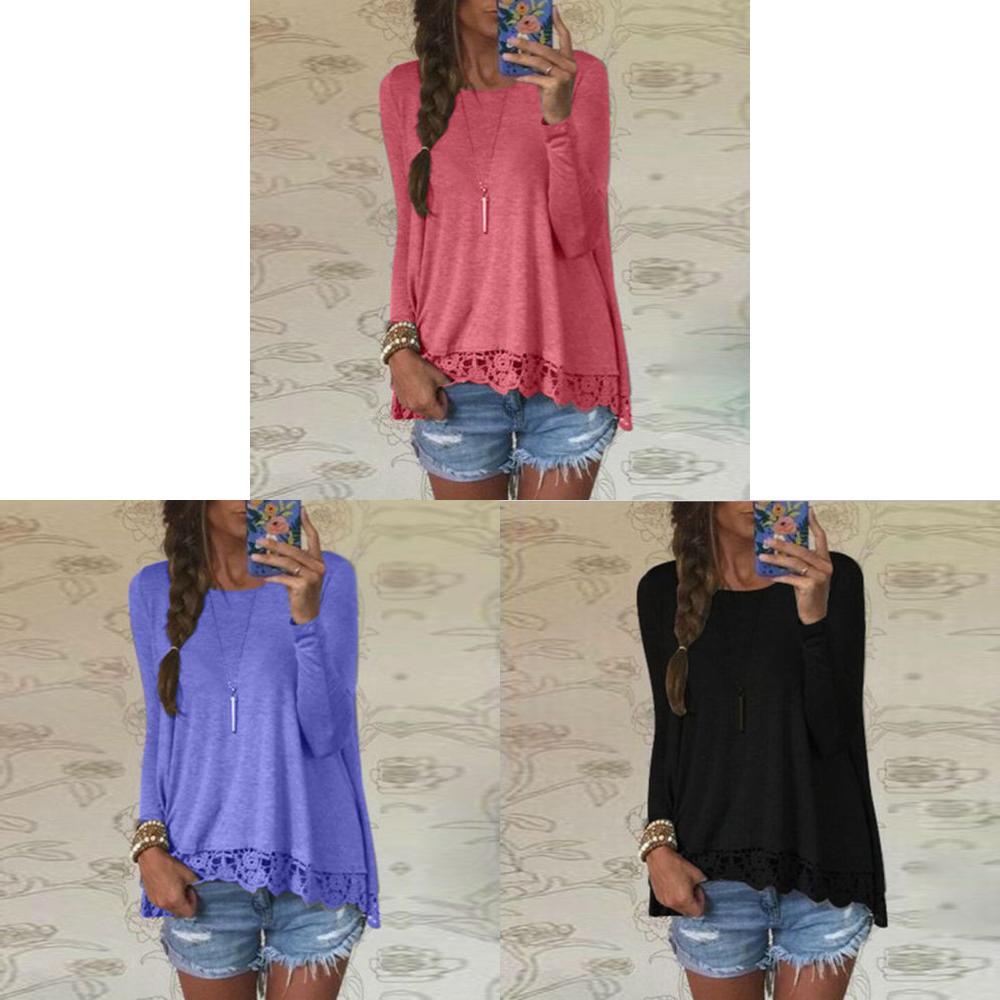 Versatile Femme Blouse Manches Longues Dentelle Sweat Lche T-shirt For Everyday Wear