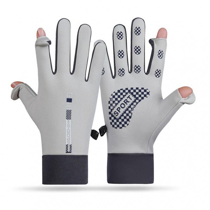 Couple thermal gloves windproof and water-proof elastic autumn and winter velvet women's open fingers for outdoor riding