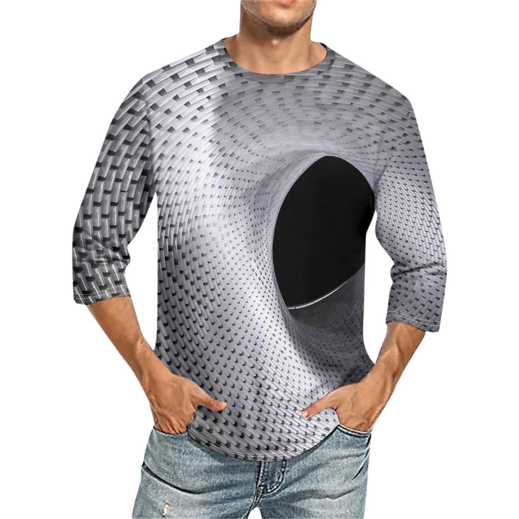 Men's Solid Color Round Neck Three Quarter Sleeve Top T-shirt