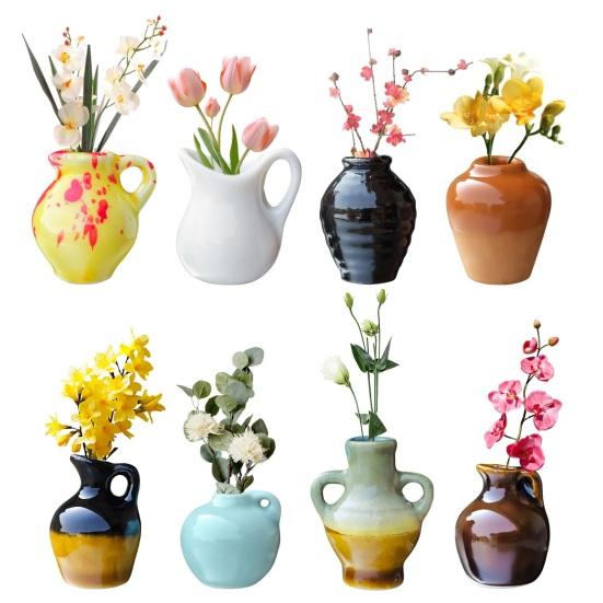 5/7/8Pcs Mini Ceramic Vase Refrigerator Magnet Home Office Kitchen Locker Fridge 3D Miniature Flower Vase Pot Magnetic Decoration Ornament