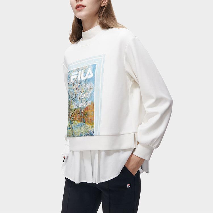 FILA X Van Gogh Museum Collaboration Van Gogh Collection Plant Logo Print Round Neck Fake Two-Piece Sweatshirt Women sweatshirt F11W318213F-WT